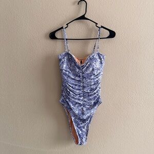 J. Crew Ruched Sweetheart One Piece in Dandelion Swirl